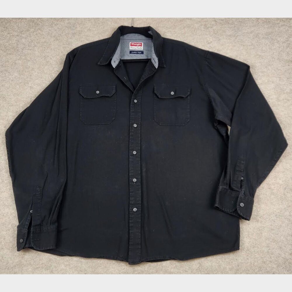 Wrangler Men's Premium Quality Comfort Flex Black Shirt Size XLT